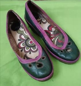 Cuñas de cuero Fly London azul oscuro con bordes púrpuras talla 5 - Imagen 1 de 2