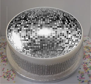 Silver Glitter Ball Themed 8" Icing Sheet / Cake Topper - Picture 1 of 1