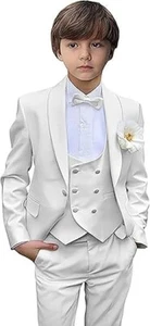 Flower Boy‘s Suits Shawl Lapel Slim Fit Wedding Tuxedo Blazer Pants Vests 3Pcs - Picture 1 of 27