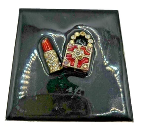 Red/Pink crystal enamel lipstick/purse mirror - Picture 1 of 3