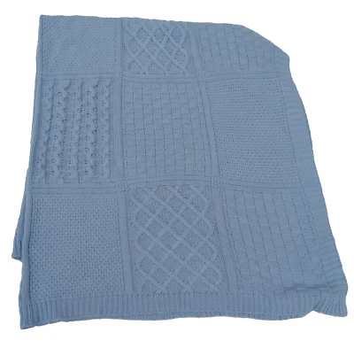 Cobertor de malha afegão 80 x 80 azul claro bebê feito à mão vintage - Imagem 1 de 4