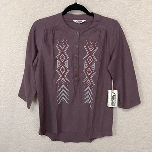 Mountain Khakis Snowmelt Shirt Women’s S Purple Embroidered Geometric NWT - Picture 1 of 11