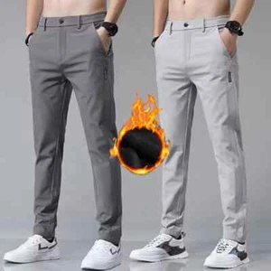 Casual Pants Men Thick Business Stretch Slim Elastic Waist Jogger Outdoors New - Picture 1 of 15