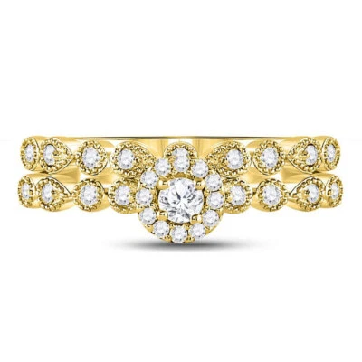 10kt Gold Womens Round Diamond Stackable Wedding Engagement Ring Set 1/3ctw - Image 1 of 4