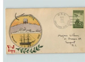 NICE! Hand Painted U.S.S. ZELLARS Navy Ship August 14, 1946 w/ Iwo Jima stamp, W - Picture 1 of 1