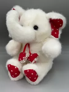 Mary Meyer White 7" Elephant Plush Toy Doll Red Hearts Vintage RARE - Picture 1 of 6