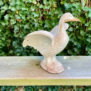 7" Vintage Cast Iron White Painted Chippy Garden Duck / Goose Door Stop - Picture 1 of 7