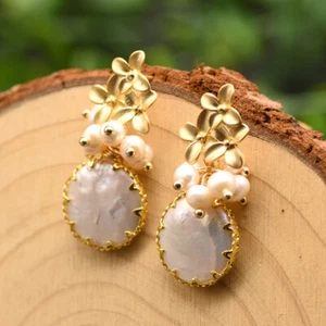 Women Flower Natural Baroque Freshwater Pearl Drop Dangle Earrings Jewelry Gifts - Picture 1 of 6