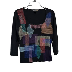Suéter Sweaterworks Top Talla M Negro Ligero Manga 3/4 Colorido Geométrico - Imagen 1 de 9