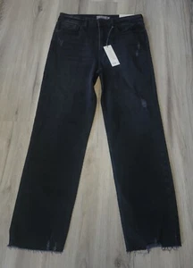 Womens (14) NWT $53- Just USA Black Denim- Raw Hem Straight Leg Jeans Ankle Crop - Picture 1 of 10