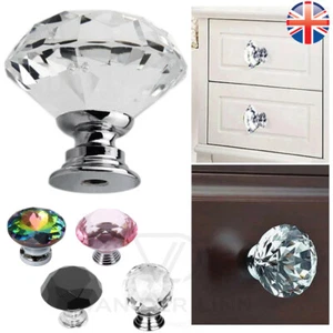 VDL 20~30mm Crystal Door Knob Diamond Round Cabinet Furniture Cupboard Drawer - Picture 1 of 19