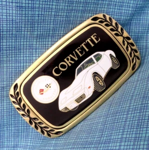 Corvette Belt Buckle Sports Car Inlay Brass Vtg 1980 Aminco Heritage     .SHY250 - Picture 1 of 8