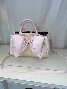 Betsey Johnson Pink Purse with Large Bow, Shoulder + Arm straps,  15.5" W x 9" H