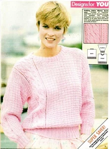 ~ Laminated Vintage Knitting Pattern For Lady's Pretty Cable & Lace Sweater ~ - Picture 1 of 1