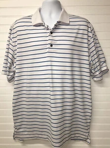 FootJoy Mens Golf Polo Shirt XL White W/ Black & LightBlue Stripes. - Picture 1 of 4