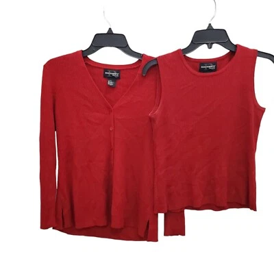 Conjunto de cárdigan Requirements Petite rojo acanalado tejido concha + LS talla PS Foto 1 de 4