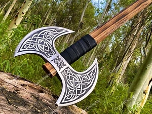 Dual Egde Handmade Viking Axe in Wooden Box Personalized Logo/Text Throwing Axe - Picture 1 of 12