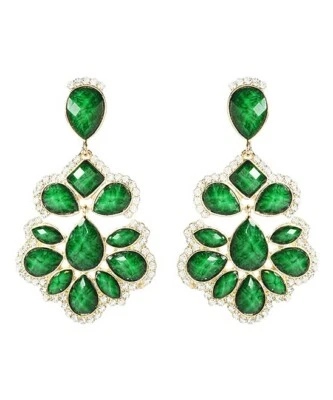 Pendientes Amrita Singh Chapados en Oro Resina Verde Cristal Distintivos Nuevos con Etiquetas Foto 1 de 4