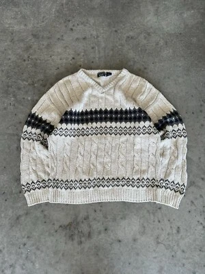 VTG Trader Bay cable knit Sweater size large Grandpa Cosby made in USA - Image 1 of 4