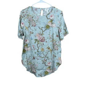 GP & J BAKER x H&M Top SZ 6 Pastel Short Sleeve Bird Peacock Floral Bird Print - Picture 1 of 6