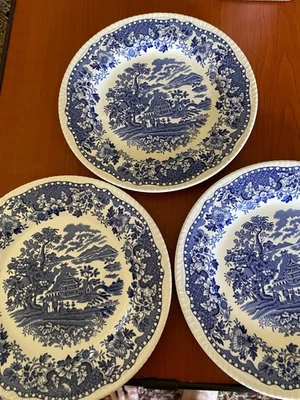 3 X Woods & Sons Seaforth Blue Transferware Plates 9’’ Enoch , Burslem England - Image 1 of 4