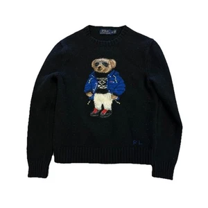 POLO RALPH LAUREN BLACK WOOL BEAR PULLOVER SWEATER SHRUK FITS YOUTH M (94) - Picture 1 of 5