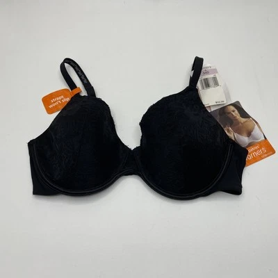 Warners Unslippables Bra Womens 34D Black Lace Smooth Look Underwire Straps NWT - Image 1 of 4