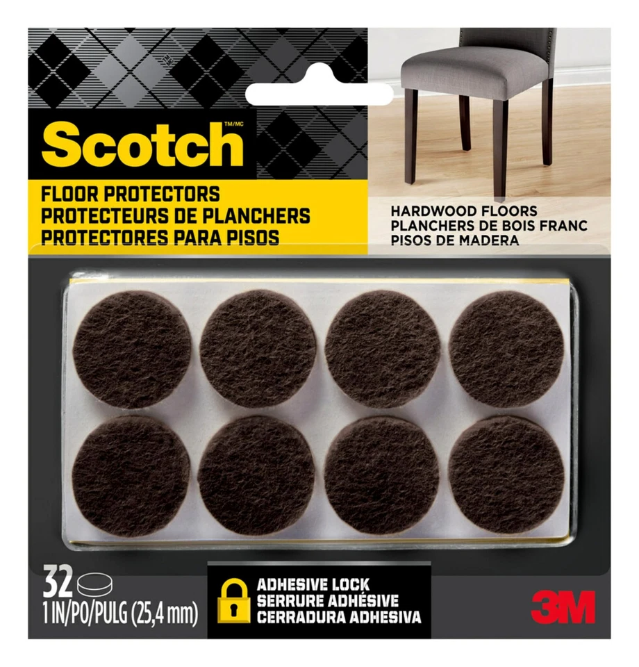 Scotch Felt Floor Protector Pads for Chairs Tables and Furniture 32 Pack 1x1 ... - Image 1 of 4