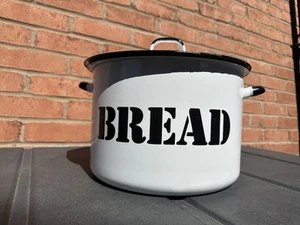 Vintage Enamel White Black Round Polish Bread Bin - Picture 1 of 17