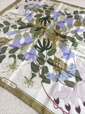 HERMES Silk Scarf Carre 90 Flora Graeca Botanical Floral Elegant France - Image 1 of 4