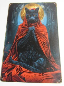 New Lucifer Black Cat Devil In Red Robe Metal Sign Free Shipping - Picture 1 of 3