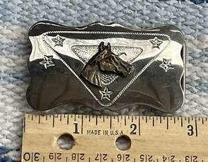 ✅Vtg 1970-1980s Chambers Silver Tone Western Belt Buckle Horse for 1" Wide Belt - Picture 1 of 6