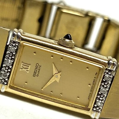 Vintage Seiko Quartz Watch Women’s 12mm with Diamond Bezel 2E20-6639 New Battery - Image 1 of 4