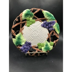 Salad Plate "Mediterranean Fruit" by FITZ & FLOYD Multimotif Embossed Fruit, Bla - Picture 1 of 4