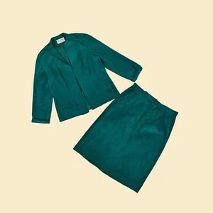 1970s faux-suede skirt suit by Posh Ultrasuede, size 16 vintage green set - Picture 1 of 9