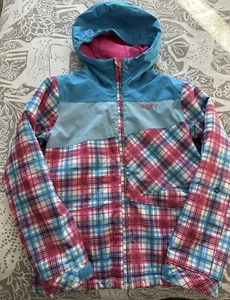 Roxy Ski/Snowboard 5K Jacket Age 12 Girls Pink Blue VGC Snowboarding Skiing - Picture 1 of 7