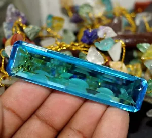 GIE Certifide Natural Blue Color Topaz 92.50 Ct Emerald Cut Loose Gemstone - Picture 1 of 10