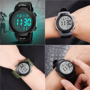 Mens Digital Sports Watch Waterproof LED Screen Large Face Military Army Watches - Picture 1 of 26