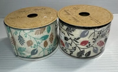 Lot Of 2 Robert Stanley Wired Edge Ribbon 2.5”x18ft Leaves Berries Fall Winter - Image 1 of 4