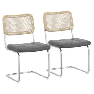 Leather Dining Chairs Set of 2 Armless Side Chair Furniture Bar Stools Kitchen - Picture 1 of 13