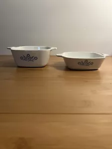 Vintage Set Of 2 Corningware Blue Cornflower 12 & 22 Oz Casserole Dishes No Lids - Picture 1 of 5