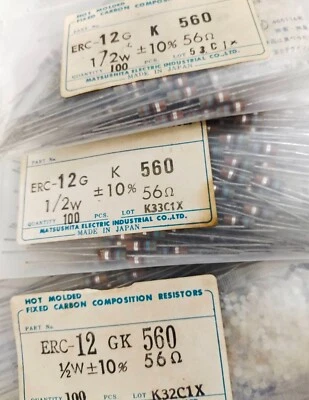 (100)  56 Ohm 0.5 W Matsushita Resistor Carbon Composition audio vintage - Image 1 of 2