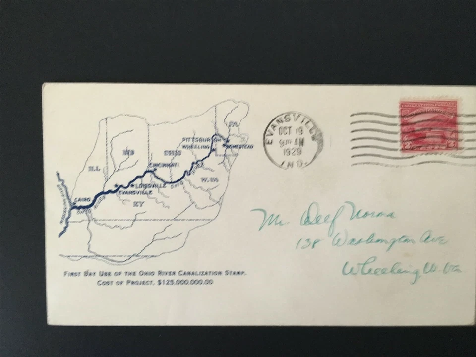 OHIO CANALS, 1929 First Day of issue, cancelled Evansville, Indiana, # 681, pic  - Image 1 of 1