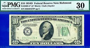1934D $10 Federal Reserve Note PMG 30 rare only 5 known Richmond star Fr 2009-E* - Picture 1 of 5