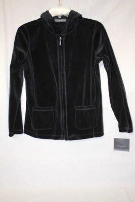NWT LIZ CLAIBORNE Petite Black Velour Zip Up Hoodie Womens Size S-B110 - Image 1 of 4