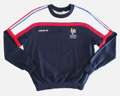 FRANCE 1985 Adidas Training Football Sweatshirt S/XS Mens Vintage Soccer Sweater Cover