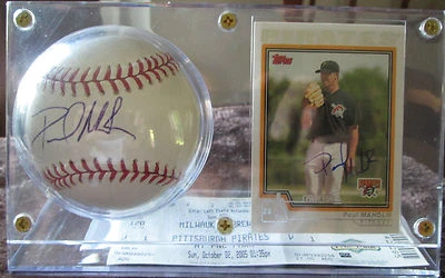 SALE PAUL MAHOLM AUTO BASEBALL & CARD IN HOLDER PITTSBURGH PIRATES - Image 1 of 2