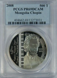 Mongolia Silver 500 2008 Togrog Frederic Chopin color a prueba - Imagen 1 de 2