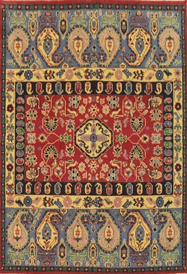 Geometric Tribal Style Kazak Hand-Knotted Living Room Rug 8x10 ft - Image 1 of 4