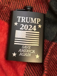 Trump, Flachmann Edelstahl 8 Unzen. Trump 2024 Save America Again, mit Trichter. - Bild 1 von 7